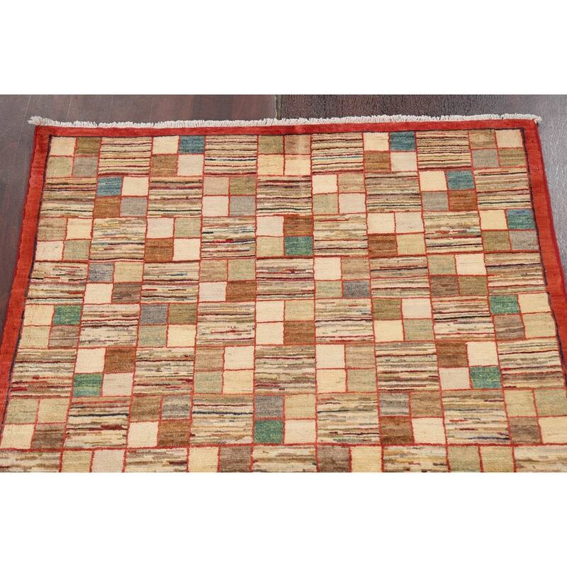 Geometric Gabbeh Kashkoli Oriental Wool Area Rug Hand-knotted Carpet - 3'3" x 4'11"