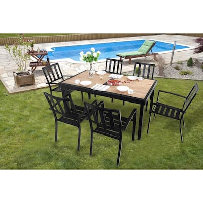 MFSTUDIO 7/9-Piece Steel Patio Dining Furniture Set with 6 Steel Slat Chairs and 1 Expandable Outdoor Dining Rectangle Table