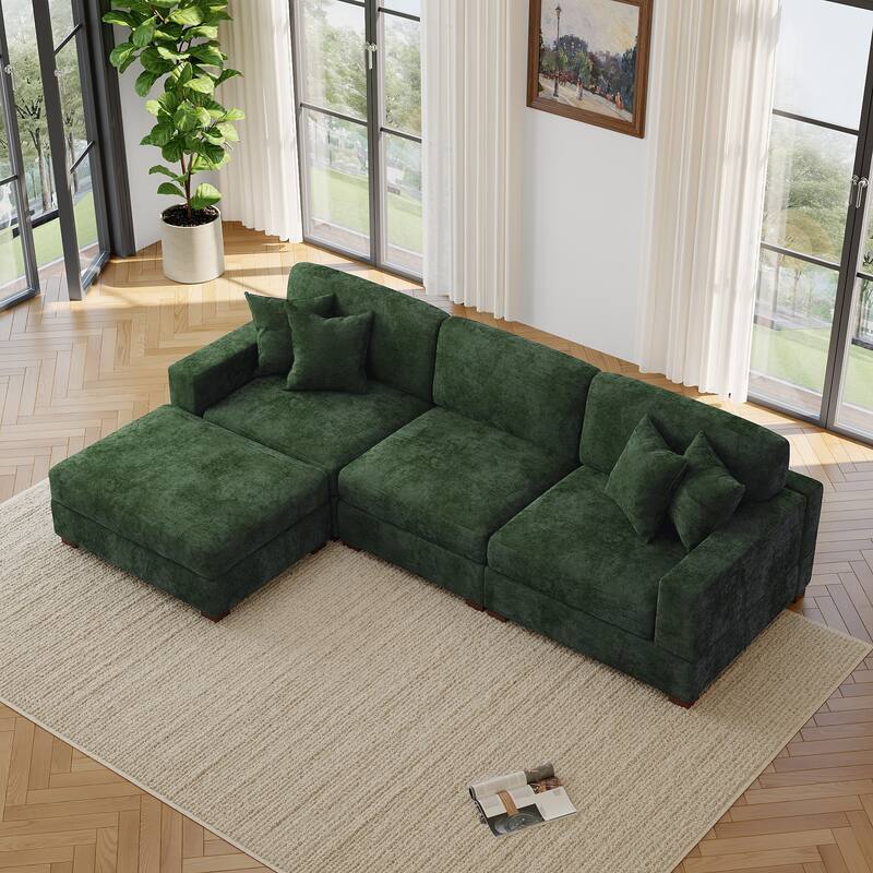 Modern Oversized Chenille Modular Sectional Sofa with Ottoman