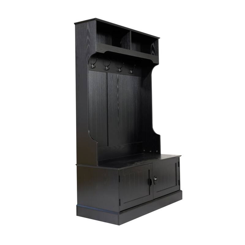 Hall Tree with Storage Bench, Upper Cubbies and 4 Double Coat Hooks - 18.5"D x 39.25"W x 65"H