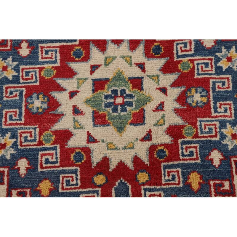 Beige / Ivory Traditional Kazak Oriental Area Rug Handmade Wool Carpet - 6'7" x 9'10"