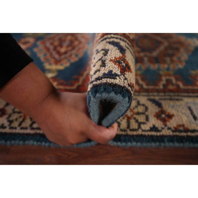 Blue Geometric Viss Oriental Runner Rug Handmade Wool Carpet - 2'6"x 7'10"