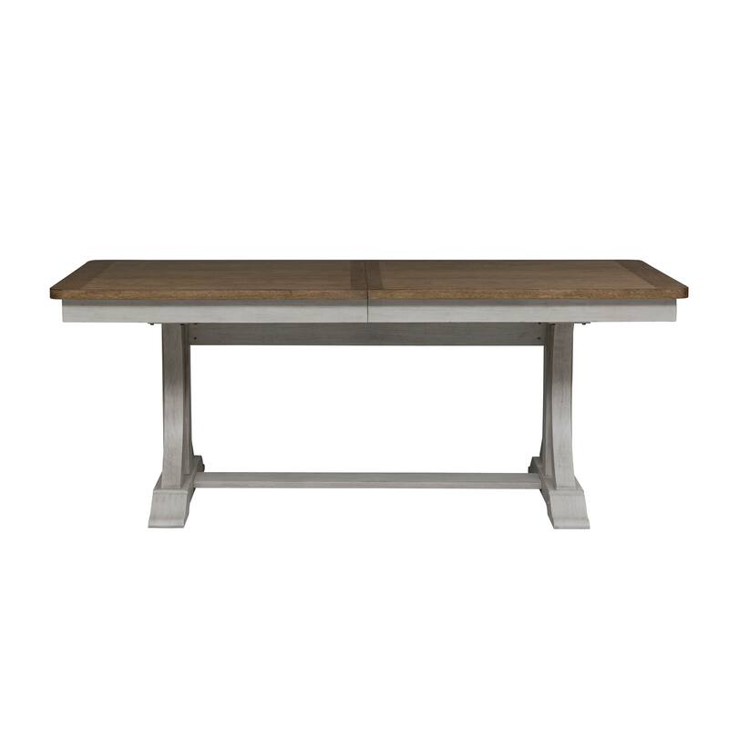 Farmhouse Reimagined Antique White with Chestnut Opt 5 Piece Trestle Table Set