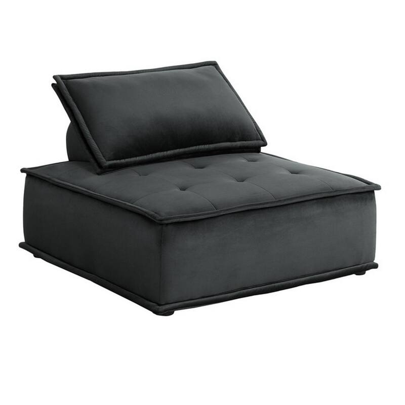 Alaya 40 Inch Foam Armless Modular Lounge Chair, Black Velvet Upholstery