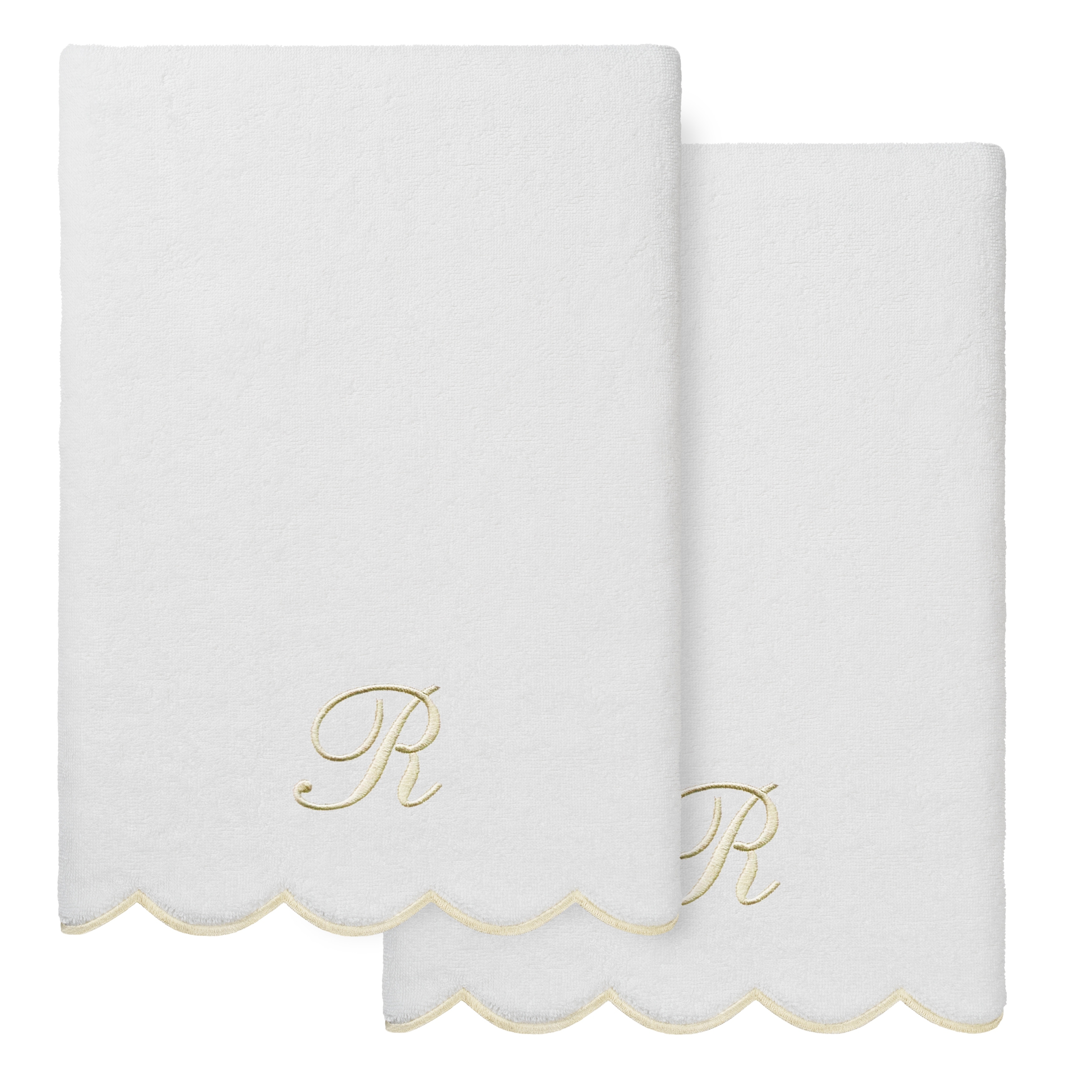 Authentic Hotel and Spa 100% Turkish Cotton Beige ADORNIA Scallop Personalized 2 Piece Bath Towel Set - 2 Bath Towels