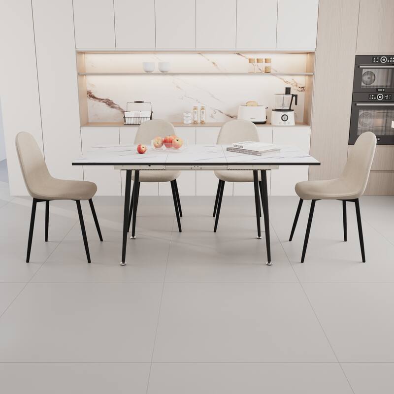 Modern Extendable Dining Table Set with 4 Upholstered Chairs Space Saving Kitchen Furniture