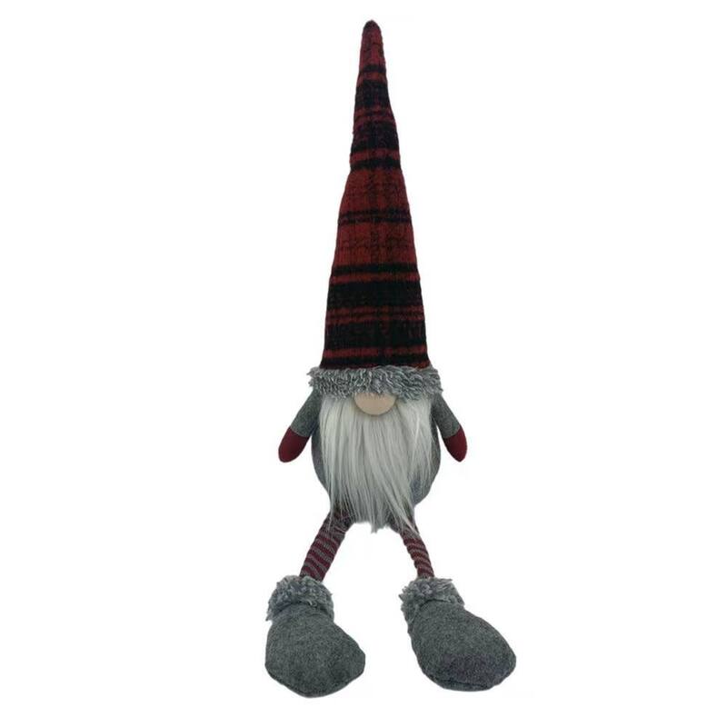 Plaid Boy Gnome Christmas Tabletop Figurine- 24" - Red and Black