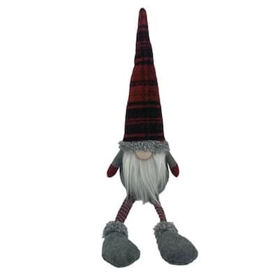 Plaid Boy Gnome Christmas Tabletop Figurine- 24" - Red and Black