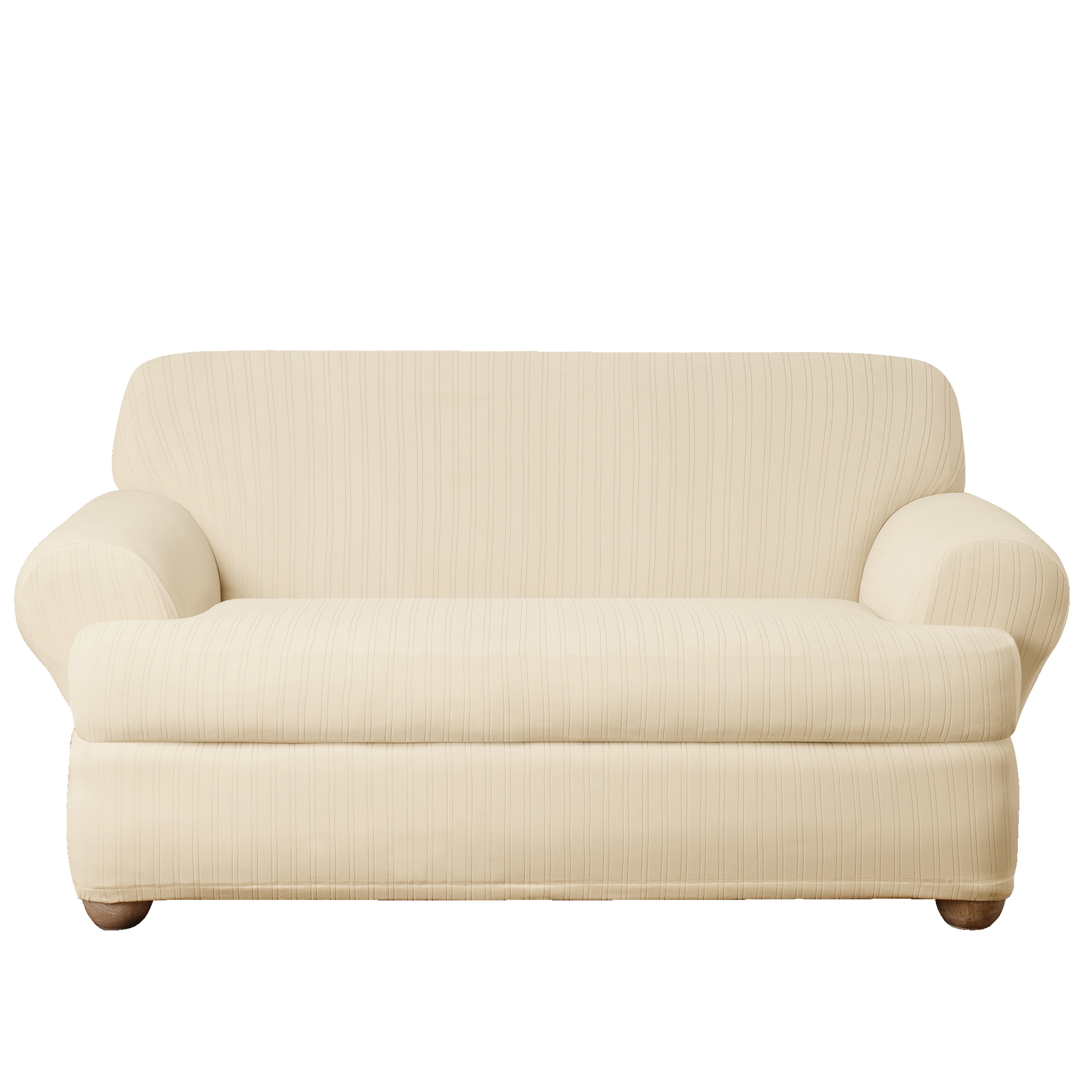 SureFit Stretch Pinstripe 2 Piece T Cushion Loveseat Slipcover