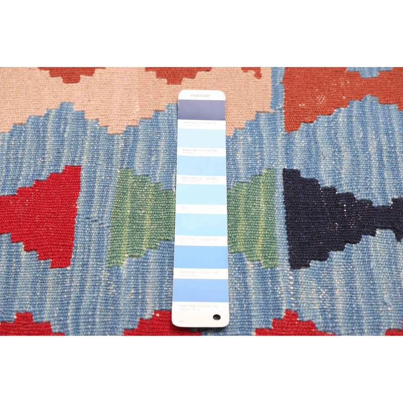 ECARPETGALLERY Flat-Weave Bold and Colorful Sky Blue Wool Kilim - 3'9 x 5'8