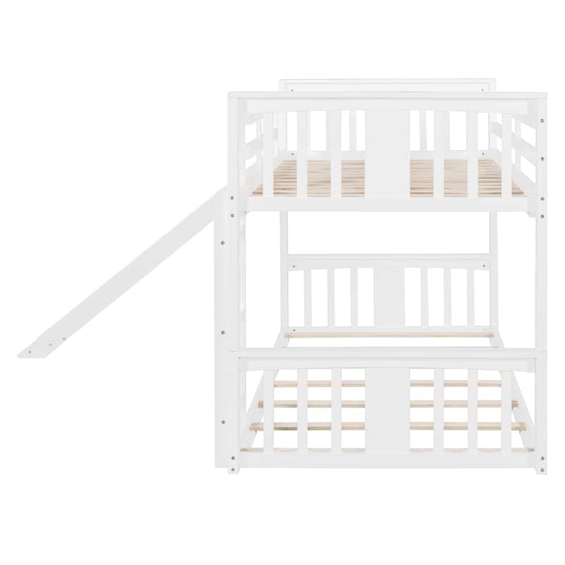 Twin Over Twin Bunk Bed Floor Bunk Bed with Slide and Ladder