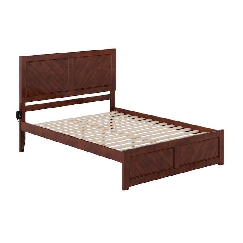 Platform Bed with Headboard Footboard - Modern Rustic Bed Frame Walnut Finish