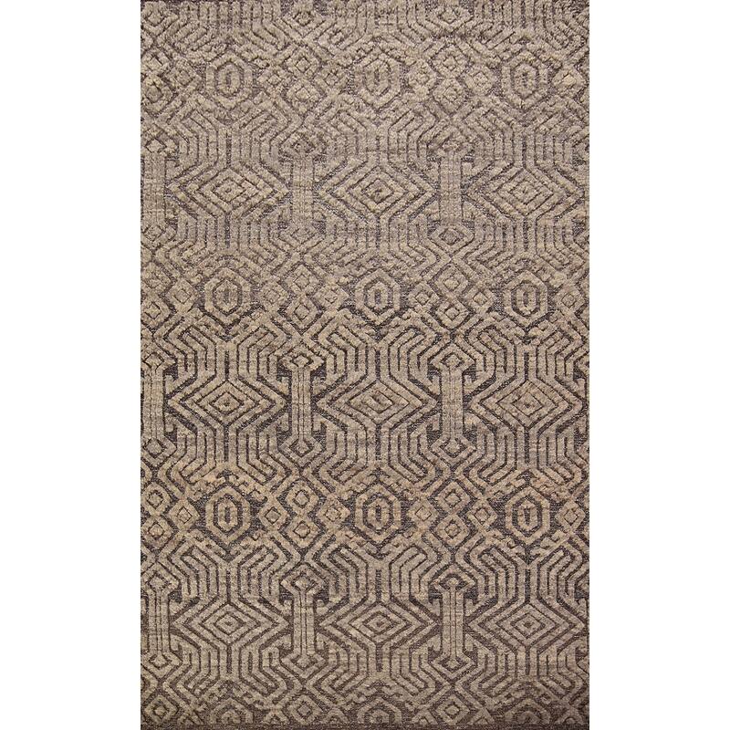 All-Over Trellis Moroccan Oriental Area Rug Handmade Brown Wool Carpet - 5'2" x 8'2"