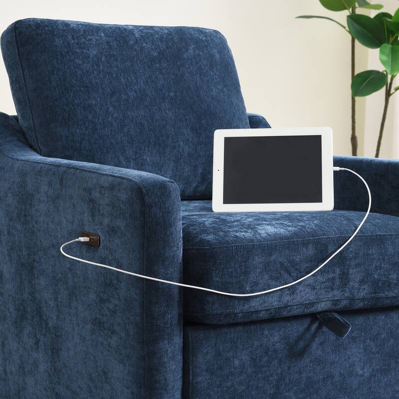 Swivel Arm Chair with Chenille Fabric, Comfy Accent Chair for Living Room, With USB+TYPE-C charging and book pocket, 1 PC