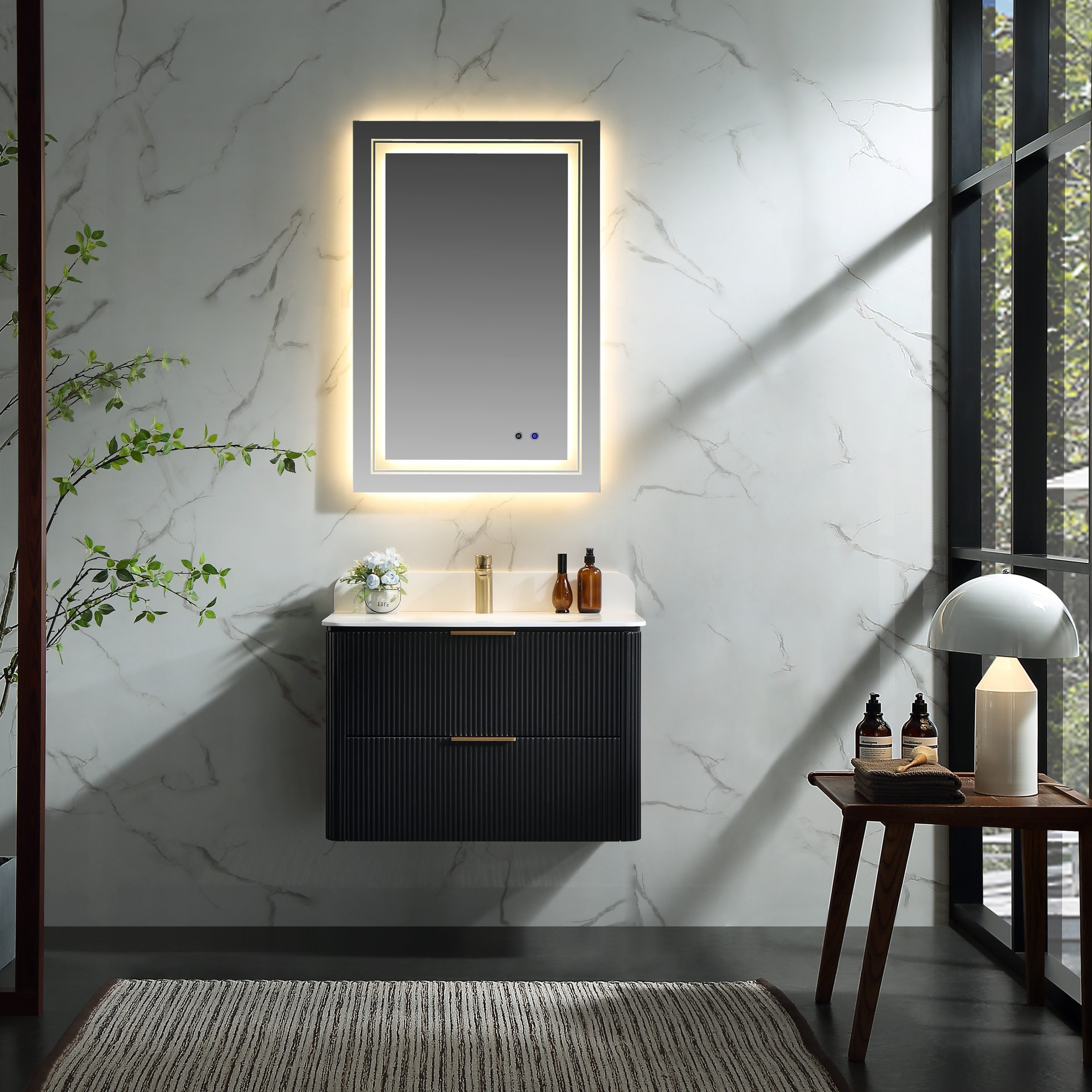 30" Floating Bathroom Vanity in Walnut or Black with Integrated Acrylic Sink Soft-Close Storage Drawers