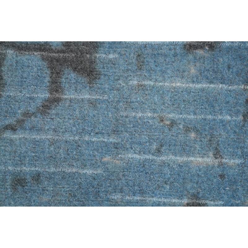 Hand Knotted Oriental Viscose Silk Carpet Modern Abstract Navy Blue & Blues Abstract Runner Rug - 4' 8'' X 2' 4''
