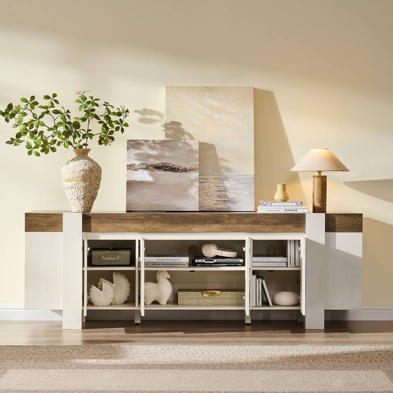 Modern Farmhouse TV Stand, Wood Entertainment Center for Living Room