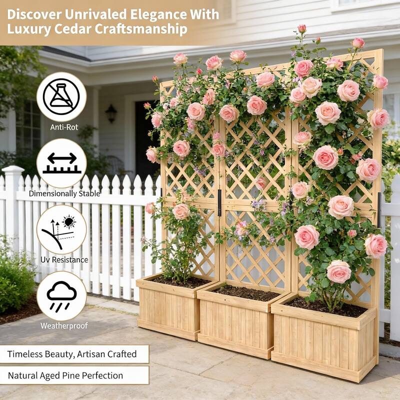 65IN Tall Wood Planter, Wooden Privacy Screens Garden Beds , with Trellis