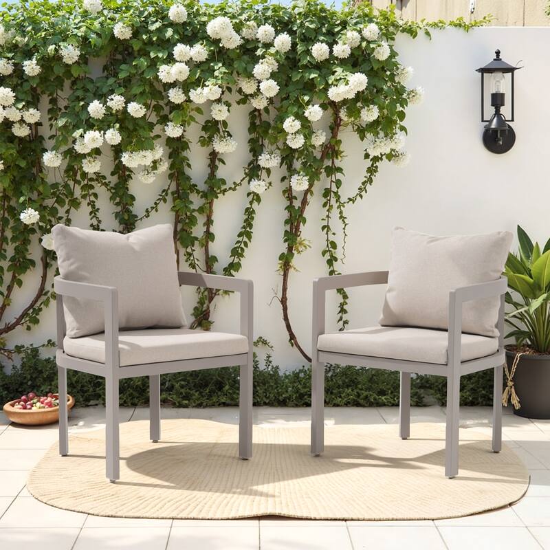 Outdoor Aluminum Dining Chairs with Cushions & Armrests