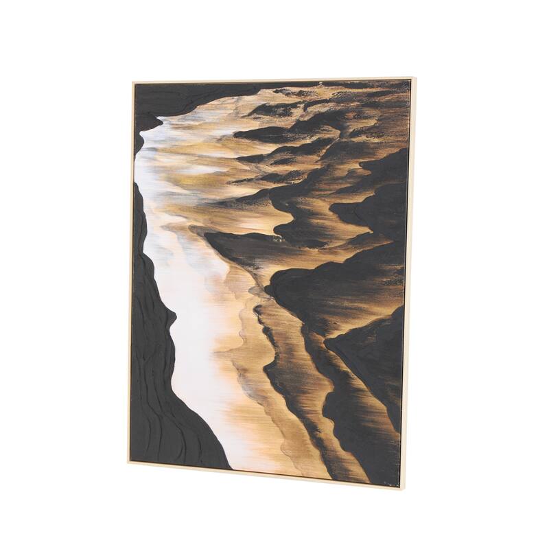 Black Canvas Ombre Textured Abstract Framed Wall Art with Brown and Cream Accents