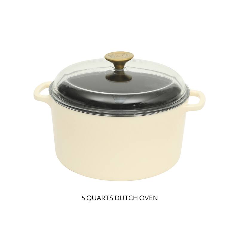 Sur La Table Enamel-Coated Cast Iron Dutch Oven Pot with Oven Safe Glass Lid, Oven-to-Table Cookware for Stews & Braising