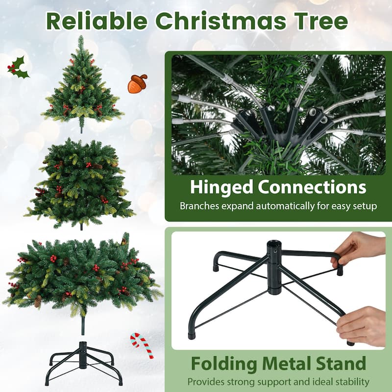 Costway 5/6/7/8 FT Artificial Christmas Tree with 250/370/500/650 RGB - Green - See Details