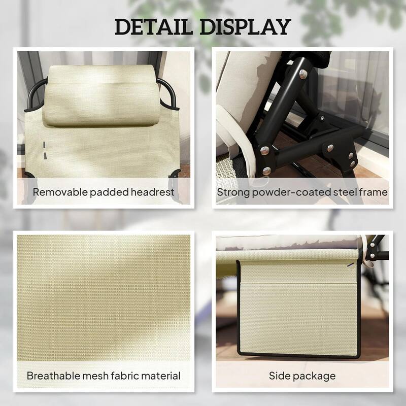 Folding Chaise Lounge Chair,4-Pos Recliner,Cushion,Pocket,Headrest