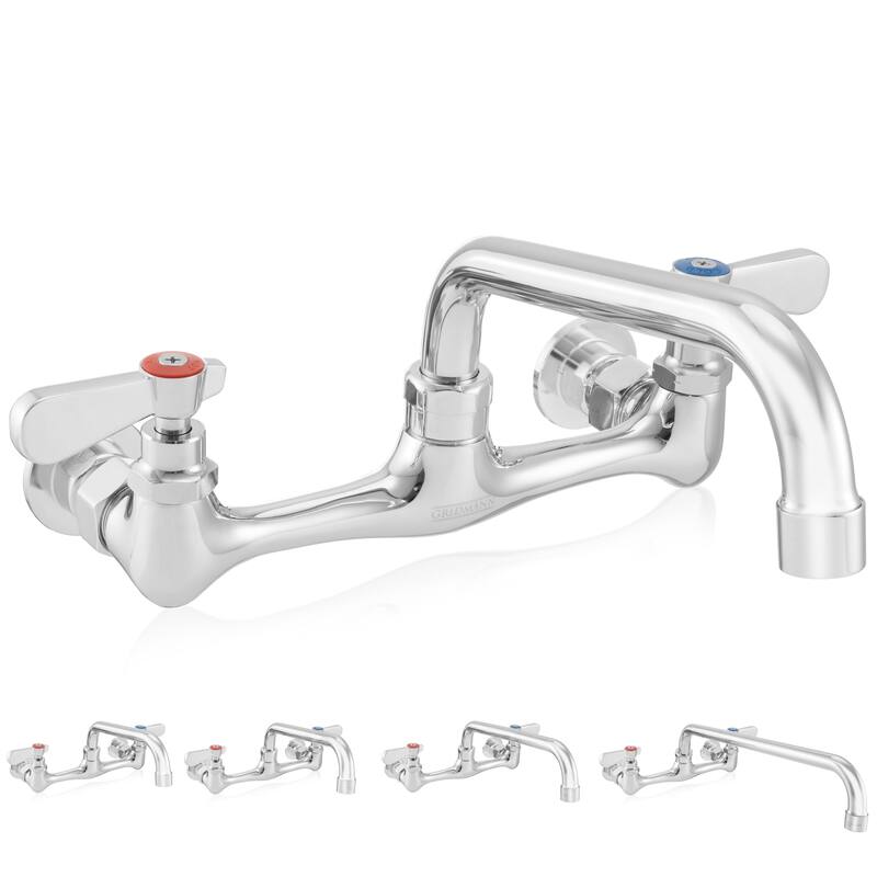 Commercial Wall Mount Sink Faucets 8in Center w Swivel Spouts NSF