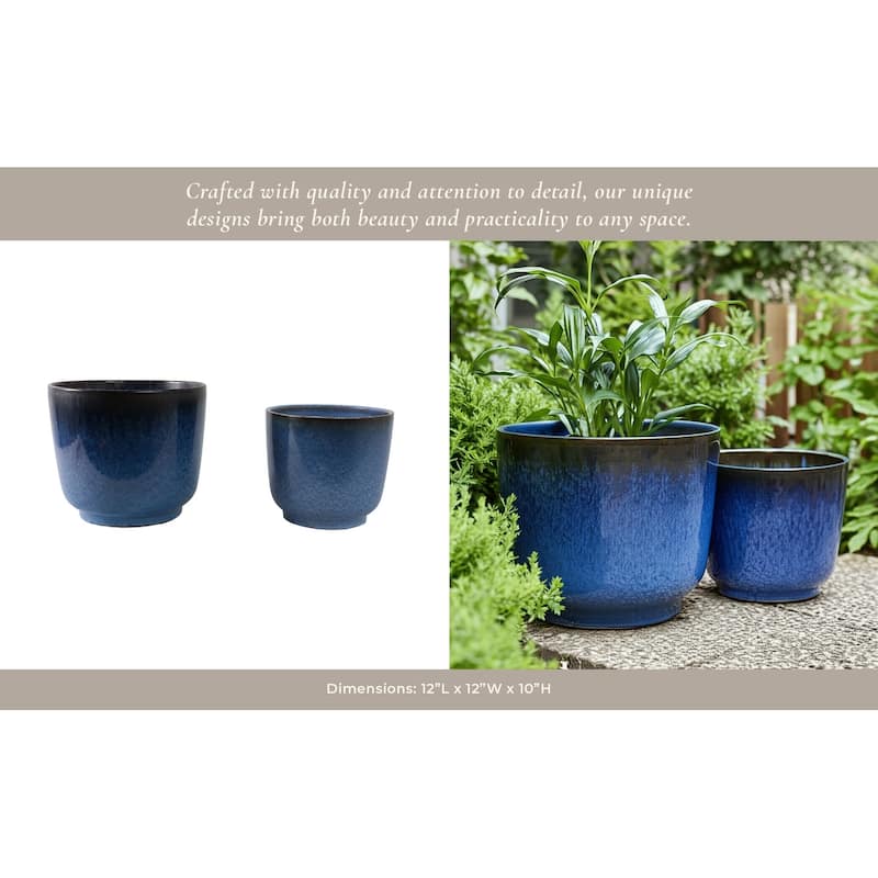 Stoneware Planters Drainage Holes and Glossy Glazed Finish (Set of 2)
