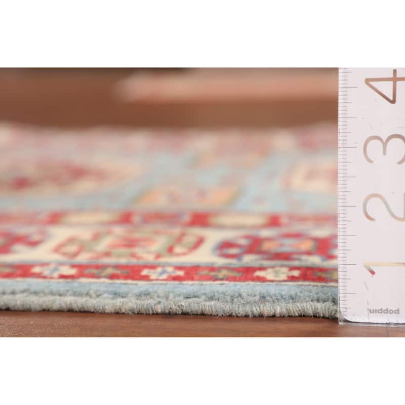 Light Blue Kazak Oriental Accent Rug Handmade Geometric Wool Carpet - 2'9" x 3'10"