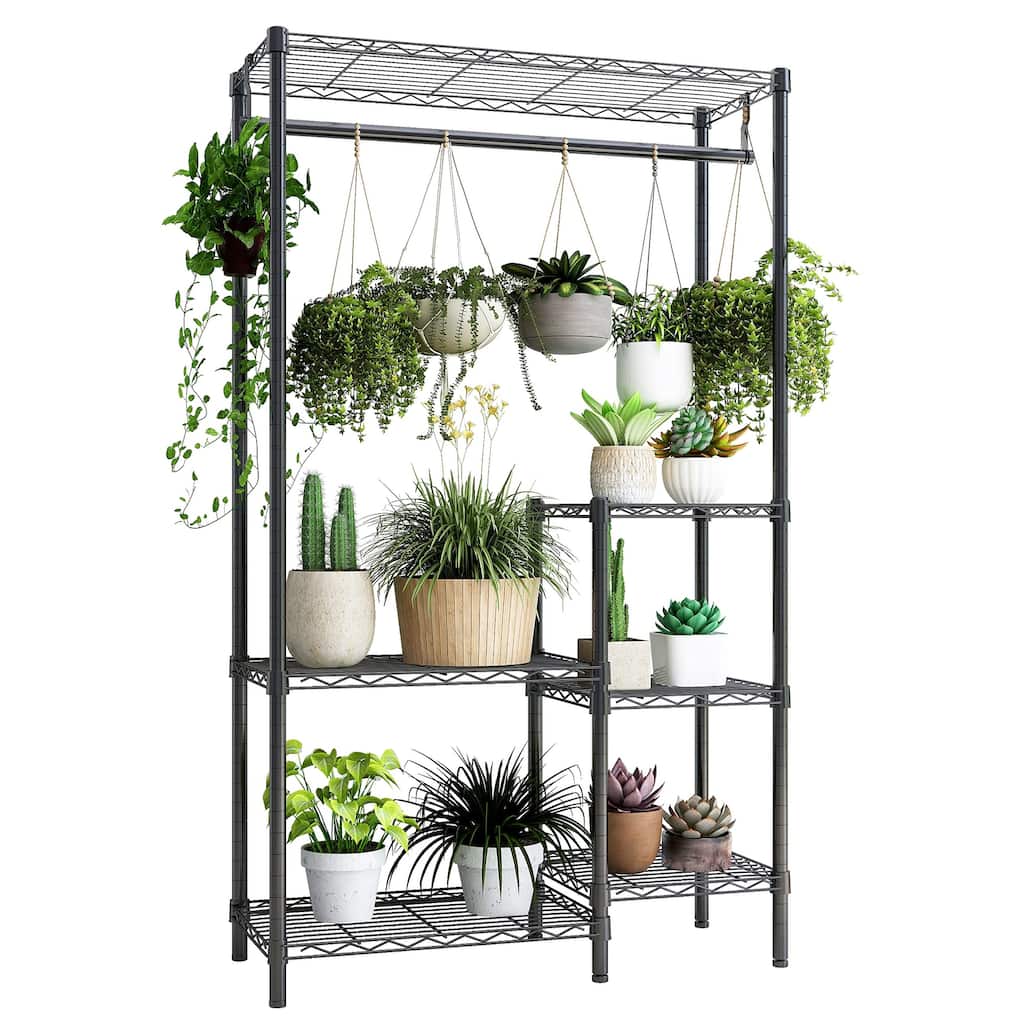 Plant Stands for Indoor Plantsd Outdoor Plant Shelf, 6 Tier 16 Pots Flower Pots Holder Storage Shelf Flower Stands W/ hanger rod