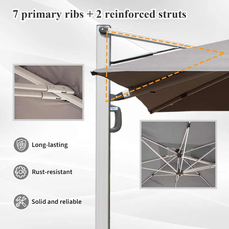 9 ft. Aluminum Cantilever Tilt Patio Umbrella with Center Pole, Gray (Base Not Included)