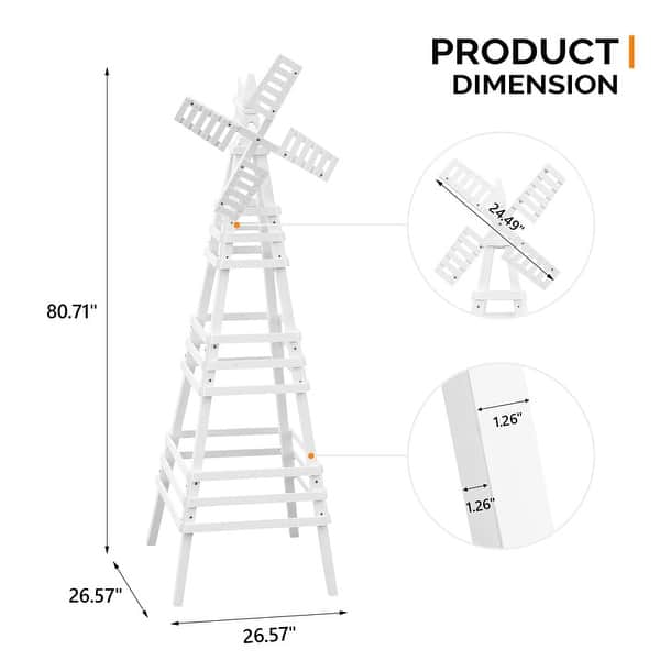 dimension image slide 0 of 2, 6FT Wood Windmill Backyard Garden Decoration Weathervane