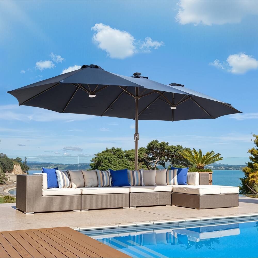 XIZZI Outdoor Patio Umbrella with Solar LED Lights and Base