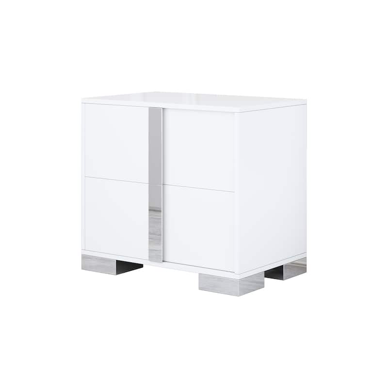 4-Pieces Bedroom Sets Queen Size Upholstered Bed with LED Lights, Mirrored Nightstands and Dresser with Metal Handles and Legs