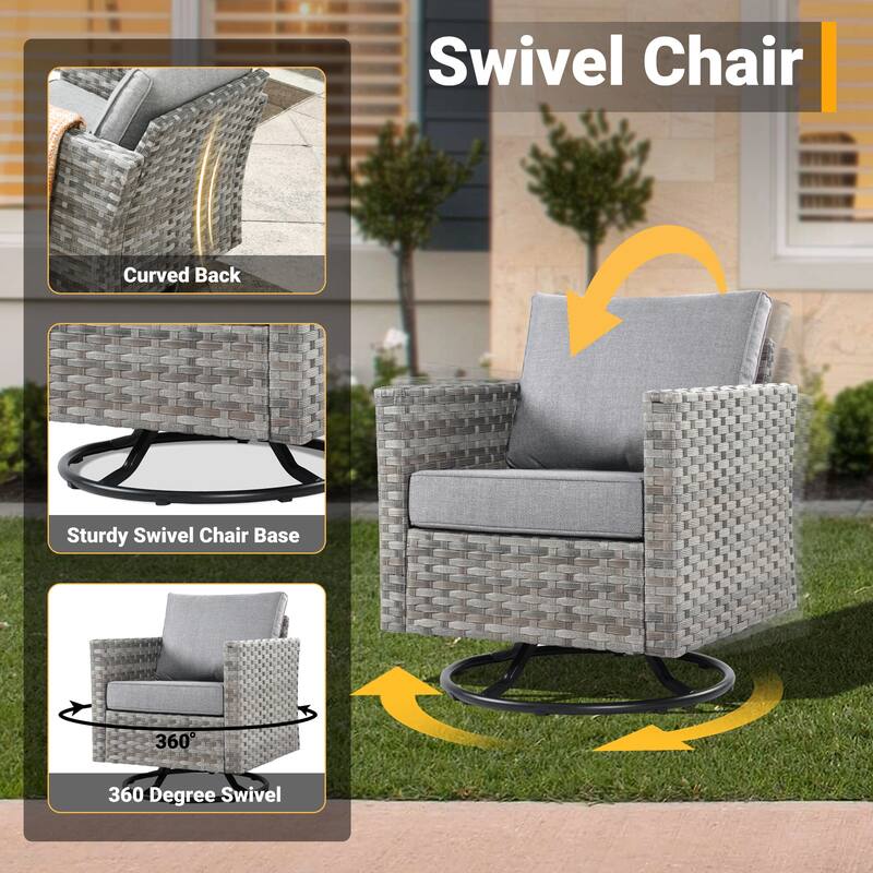 HOOOWOOO 4-piece Wicker Patio Swivel Chair Set with Wood Burning Fire Pit