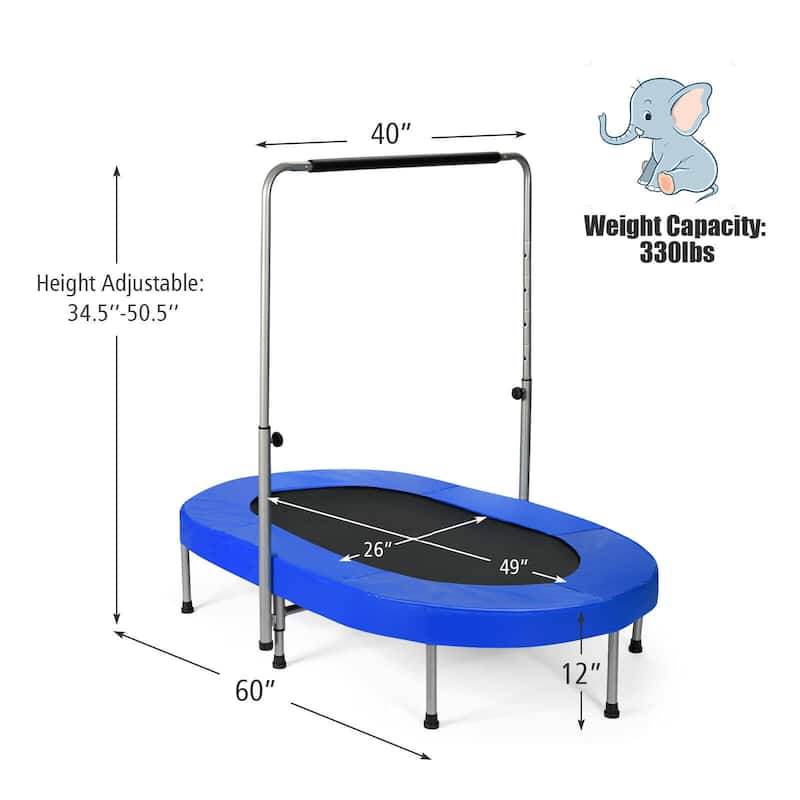 Large Dual-Person Trampoline with Foam-Padded Handle and Sturdy Steel Frame Fun Jumping for Kids