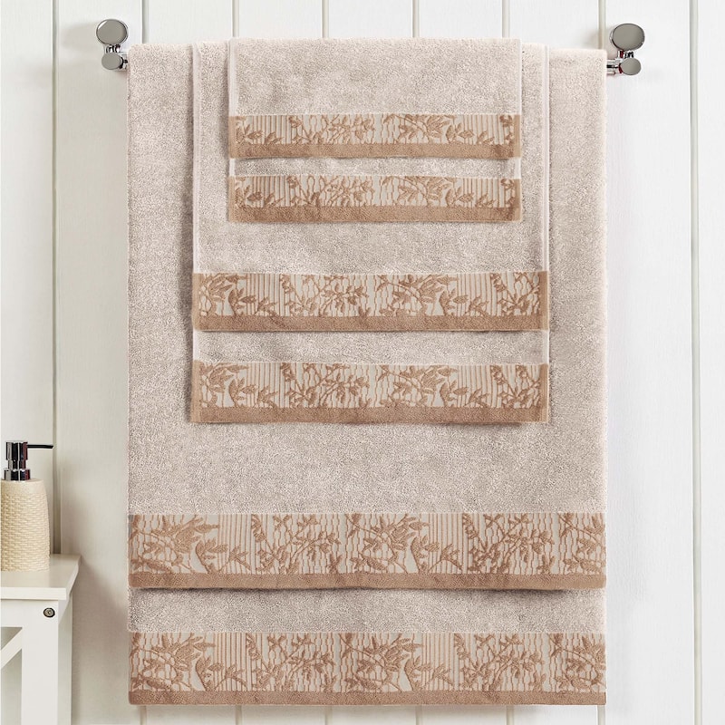 Superior Wisteria Cotton Floral Jacquard 6 Piece Bathroom Towel Set - 6-Piece - Ivory