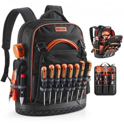 64-Pocket Utility Backpack with Removable Divider and Breathable Back Ergonomic Shoulder Straps - 14.37 x 7.67 x 18.5 in