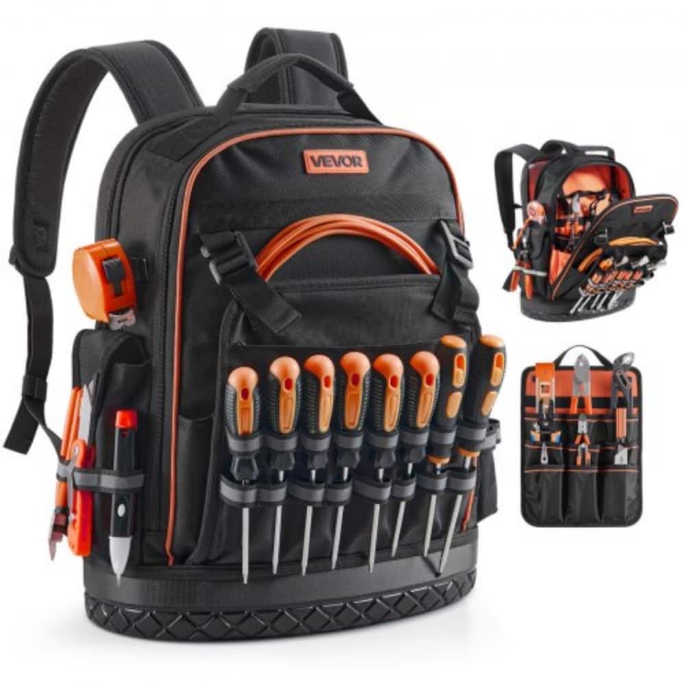 64-Pocket Utility Backpack with Removable Divider and Breathable Back Ergonomic Shoulder Straps - 14.37 x 7.67 x 18.5 in