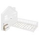 preview thumbnail 3 of 37, Wooden Floor Platform Bed with House Shape Storage Wingback Headboard, House Bed with USB, Window and Bedside Drawers
