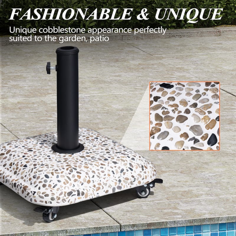 Pellebant Outdoor Patio Square Umbrella Base Concrete-Cobble Finish Swivel Wheels