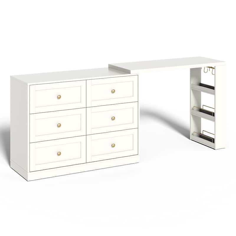 Extendable Makeup Vanity Desk with 6 Drawers