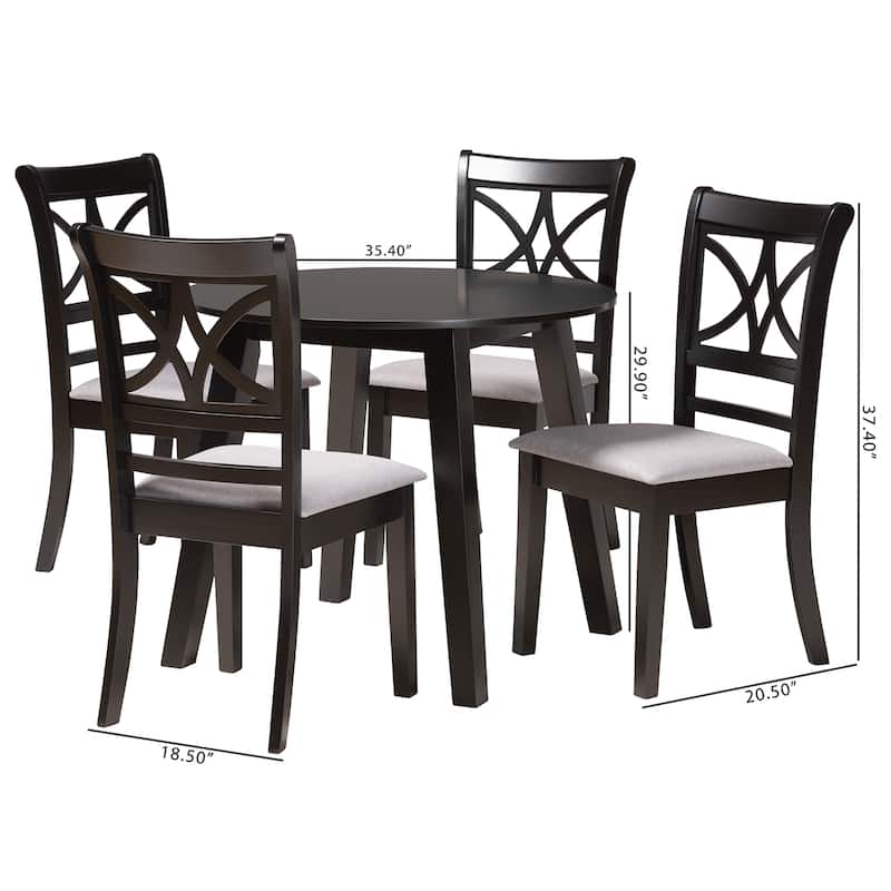Brooke Modern Grey Fabric and Dark Brown Finished Wood 5-Piece Dining Set