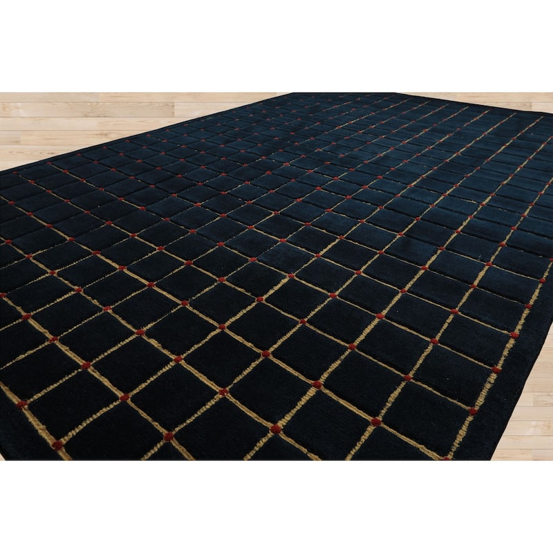 6x9'1'' Hand Knotted Wool Navy Modern & Contemporary Embossed pile Fashion Rug - 6' x 9' 1''