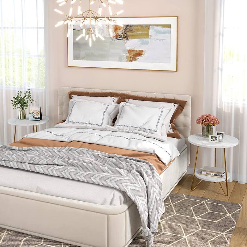 Round End Table, 2 Tier Wood Sofa Side Table for Living Room Bedroom