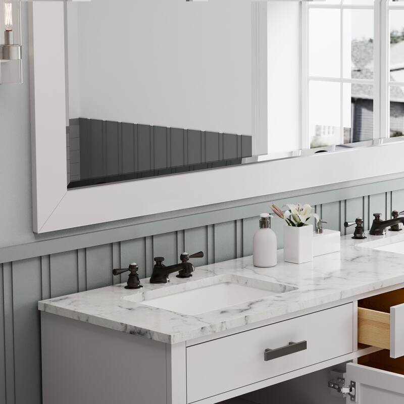 Hartford Marble Top Bath Vanity in White with Mirror & Classic Faucet