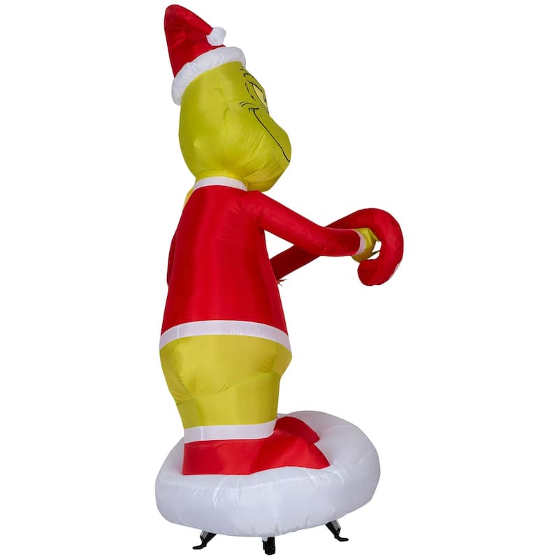 Gemmy Airblown Inflatable Grinch Passing Out Candy Canes to Cindy Lou Scene Dr. Seuss, 5.5 ft Tall