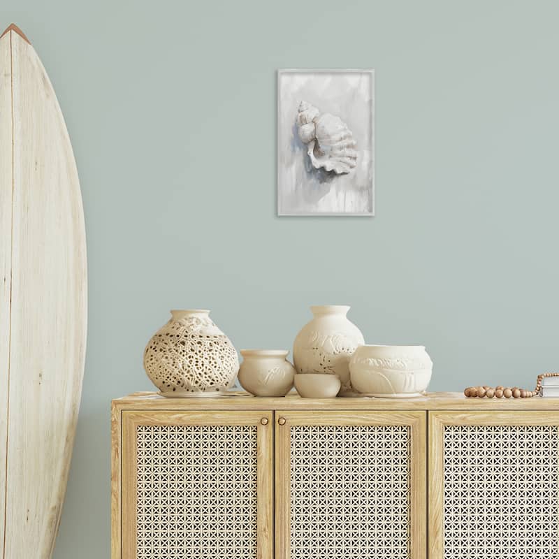 Stupell Neutral Curved Seashell Framed Giclee Art Design By Ramona Murdock