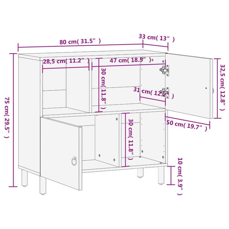 vidaXL Side Cabinet 31.5"x13"x29.5" Solid Wood Mango - 31.5" x 13" x 29.5"